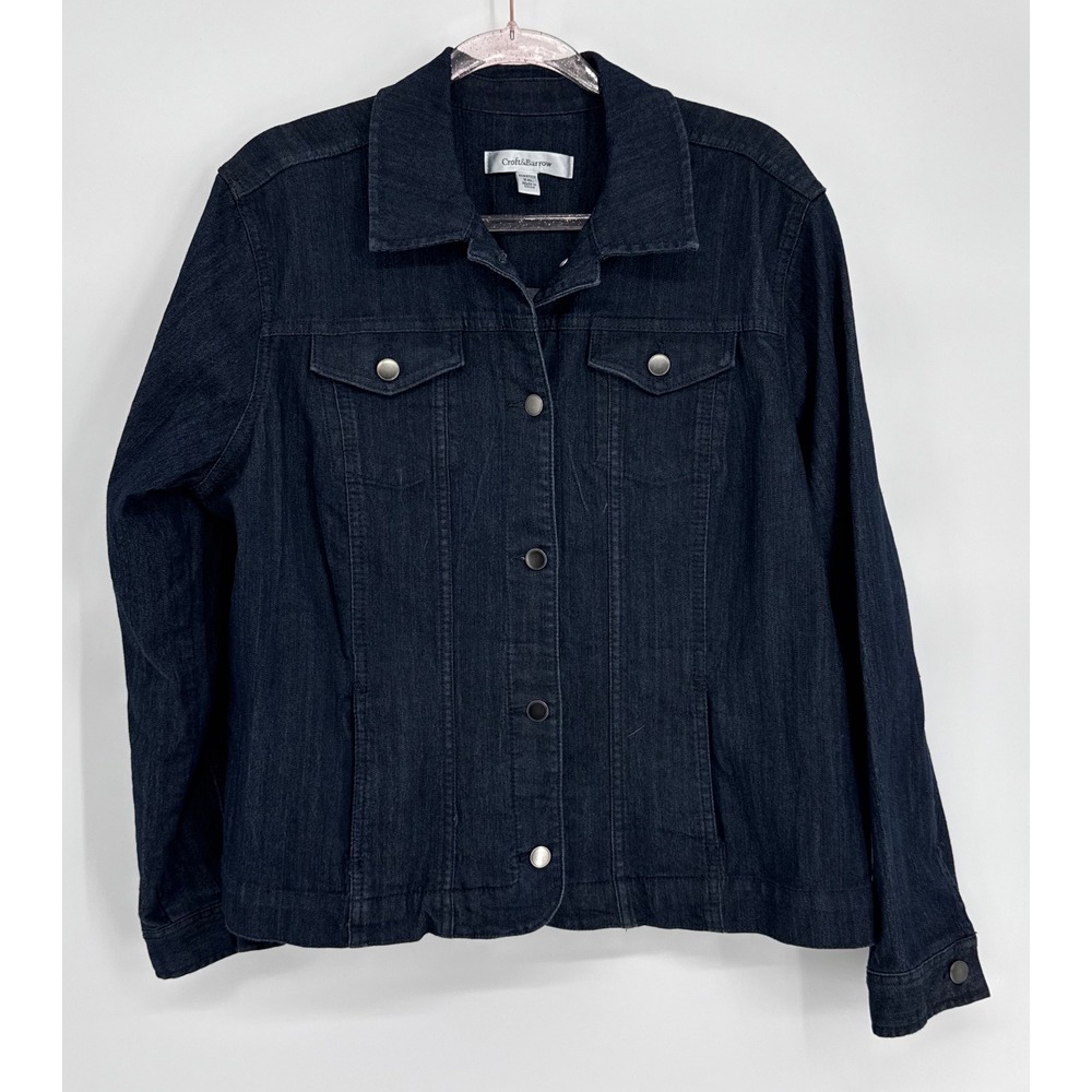 Croft & Barrow Womens Dark Wash Indigo Stretch Denim Button Front Jacket Sz XXL